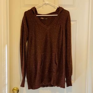 Prana Lightweight Hooded Plum V-Neck Sweater with Front Pocket - size M